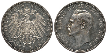 Гессен 2 марки 1898 Эрнст Людвиг (великий герцог Гессенский) J. 72 серебро PROOF 10-005-76