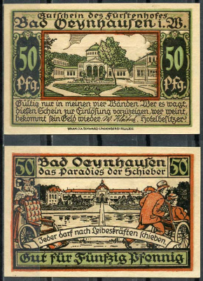 Германия, Бад-Энхаузен 50 пфеннигов 1921 нотгельд, городские виды Grabowski 1009.1  бумага  UNC (пресс) 8614-45-2-1