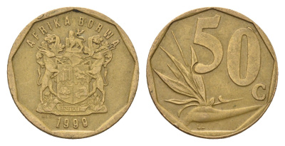 ЮАР 50 центов 1999 Зантедеския Эллиота (калла), герб KM 163 сталь плакированная бронзой 4694-952