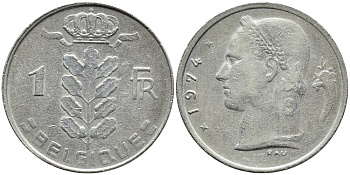 Бельгия 1 франк 1974 Belgique, Бодуэн I (1951-1993) KM 142.1 медно-никель 4382-1044