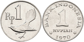 Индонезия 1 рупия 1970 птичка мухоловка KM 20 алюминий UNC 4153-542