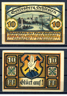 Геттисберг (Силезия, Пруссия) 10 пфеннигов 1921 Gottesberg бумага UNC (пресс) 7556-19-3-2