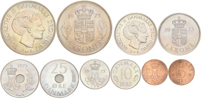 Дания набор из 5 монет 1973 Маргрете II KM 859.1 - 863.1 UNC 4399-3-2