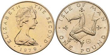 Остров Мэн 1 фунт 1979 Елизавета II (1952-2022), герб KM 44 вирениум UNC 08-1043