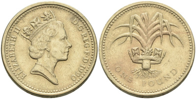 Великобритания 1 фунт 1990 Елизавета II (1952-2022) KM 941, Spink 4331 никель латунь 4116-857