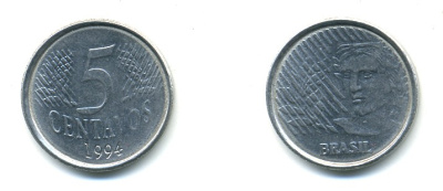 Бразилия 5 сентаво 1997 реформа 1994-, голова свободы влево KM 632 нержавеющая сталь 4379-1012