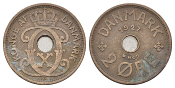 Дания 2 эре 1927 NCH, Кристиан X (1912-1947) KM 827 бронза 4701-644