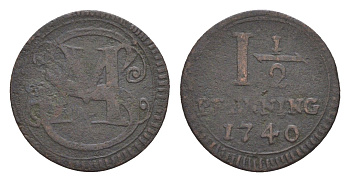 Мюнстер 1 1/2 пфеннига 1740 KM 336 медь 633-1023