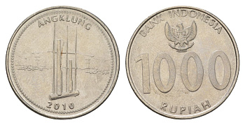 Индонезия 1000 рупий 2010 KM 70 сталь плакированная никелем UNC 4624-1032