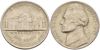 США 5 ЦЕНТОВ 1977 ДЖЕФЕРСОН KM A192 медно-никель 63-241