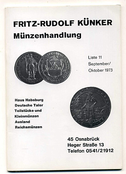 ФРИТЦ-РУДОЛЬФ КЮНКЕР КАТАЛОГ ФИКСИРОВАННЫХ ПРОДАЖ (LAGERKATALOG) 1973 СЕНТЯБРЬ, № 11 00-01-01-11
