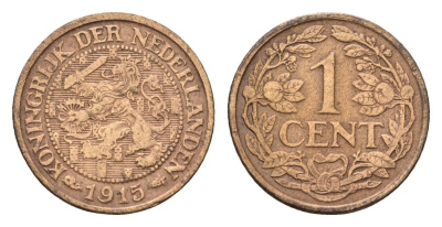 Нидерланды 1 цент 1915 Вильгельмина (1890-1948) KM 152 бронза 4627-641