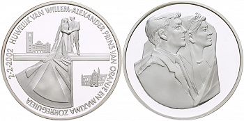 НИДЕРЛАНДЫ МЕДАЛЬ 2002 СВАДЬБА ВИЛЛЕМА АЛЕКСАНДРА ПРИНЦА НИДЕРЛАНДОВ И МАКСИМЫ, ВЕС 33 гр., диаметр 38мм. серебро PROOF 00-00