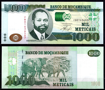 Мозамбик 1000 метикай (метикал) 2011 Самора Моисес Машел Pick 154 a бумага UNC (пресс) 451-1115-2