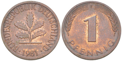 ФРГ 1 ПФЕННИГ 1981 F KM 105, J. 380 сталь плакированная медью 4181-643