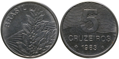 Бразилия 5 крузейро 1983 KM 591, Schon 100 нержавеющая сталь 4514-823