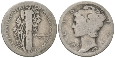 США 10 центов (дайм) 1923 KM 140 серебро 3334-1016