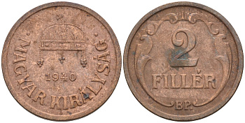 Венгрия 2 филлера 1940 BP KM 506 бронза 4115-1221