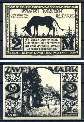 Падерборн (Вестфалия) 2 марки 1921 DeNG 1/2 1043.6-5/5 бумага UNC (пресс) 7556-6-1-1