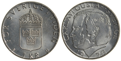 Швеция 1 крона 1978 Карл XVI Густав (1973- ) KM 852 медь плакированная медно-никелем UNC 4179-1215