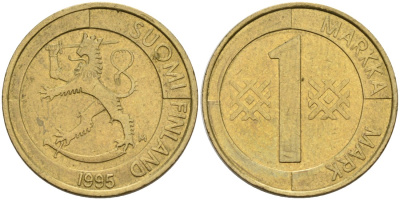 ФИНЛЯНДИЯ 1 МАРКА 1995 M KM 76 алюминиевая бронза 4563-546