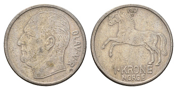 Норвегия 1 крона 1967 Улаф V (1957-1991) KM 409 медно-никель 4703-312