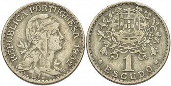 ПОРТУГАЛИЯ 1 ЭСКУДО 1952 KM 578 медно-никель 77-751
