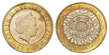 Великобритания 2 фунта 2008 Елизавета II (1952-2022) KM 994, Spink 4570 (K9) биметалл aUNC 76-412