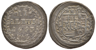 Гессен-Дармштадт 2 альбус 1693 IAR KM 82 серебро 1522-725