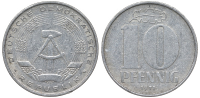 ГДР 10 пфеннигов 1971 А KM 10 алюминий 62-836