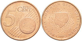 НИДЕРЛАНДЫ 5 ЕВРОЦЕНТОВ 2005 БЕАТРИКС KM 226 сталь плакированная медью 4543-231