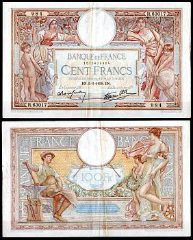 Франция 100 франков 1939 Pick 86 b бумага 7183-1-2-1