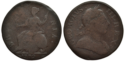 Великобритания 1/2 пенни 1772 Георг III (1760-1820) Spink 3774 медь    1523-1312