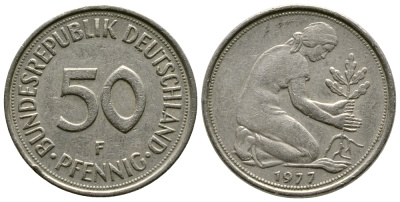 ФРГ 50 ПФЕННИГОВ 1977 F KM 109.2 медно-никель 41-1153