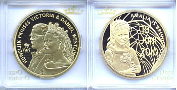 НИДЕРЛАНДЫ МЕДАЛЬ ND 19 ИЮНЯ 2010 СВАДЬБА КРОНПРИНЦЕССЫ ВИКТОРИИ И ДАНИЭЛЯ ВЕСТЛИНГА бронза, позолота PROOF 5-3-1-97