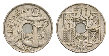 Испания 50 сентимо 1949 (62) Франсиско Франко (1939-1975) KM 777 медно-никель 4623-646