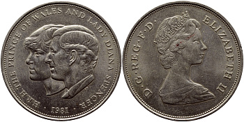 Великобритания 25 пенсов 1981 Королевская свадьба принца Чарльза и леди Дианы, Елизавета II (1952-2022) KM 925, Spink 4229 медно-никель 4368-624