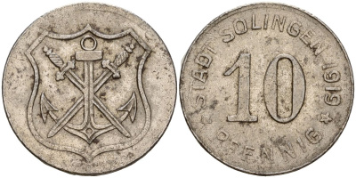 Золинген 10 пфеннигов 1919 Funck 508.4 железо 08-554