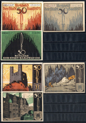 Заальфельд (Заале) (Тюрингия) полный набор из 3 нотгельдов (50 пфеннигов) 1921 Mehl Grabowski 1155 бумага UNC (пресс) 7553-19-1-1