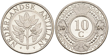 Нидерландские Антилы 10 центов 1994 Беатрикс (1980-2013) KM 34 никелированная сталь 188-1228