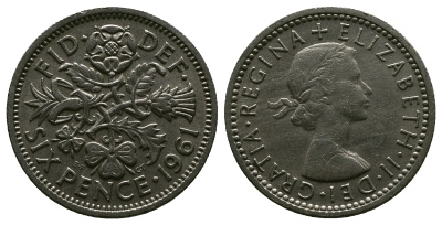 Великобритания 6 пенсов 1961 Елизавета II (1952-2022) KM 903, Spink 4149 медно-никель 4381-734