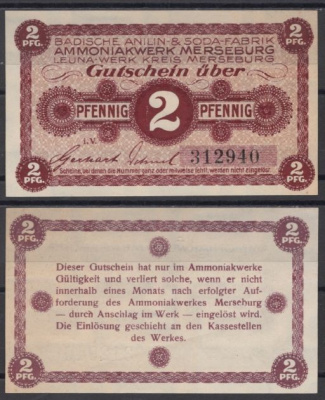 Мерзебург 2 пфеннига 1917 Tieste 4505.05.02 бумага UNC (пресс) 8613-64-3-2