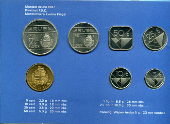 Аруба официальный набор из 6 монет 1987 в оригинальном буклете, с жетоном монетного двора KM MS2 UNC 2-5-2-32
