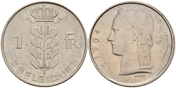 Бельгия 1 франк 1964 Belgique KM 142.1 медно-никель    4161-1241