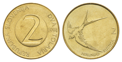 Словения 2 толара 1994  KM 5 латунь  UNC  4660-127