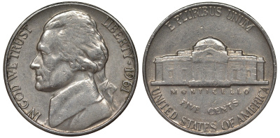 США 5 центов 1961 Джеферсон KM А192 медно-никель 4128-613
