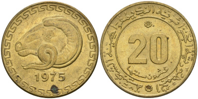 Алжир 20 сантимов 1975 FAO, голова барана, с маленьким цветком KM 107.2 медь алюминий цинк aUNC 4529-334