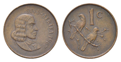 ЮАР 1 цент 1967 Ян ван Рибек (1619-1677), Suid Africa, легенда на африкаанс, капские воробьи KM 65.2 бронза 4702-825