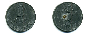 ДАНИЯ 2 ЭРЕ 1957 C; S, ФРЕДЕРИК IX (1947-1972) KM 840.2 цинк 57-832
