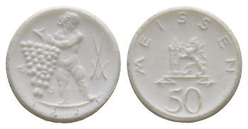 Майсен 50 пфеннигов 1921 Men05 16521.9, Men18 20725.9, Scheuch 171n фарфор 1094-7-75